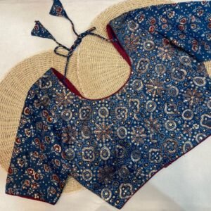 Modal Silk Ajrakh Print Sequence Work Stitched Blouse